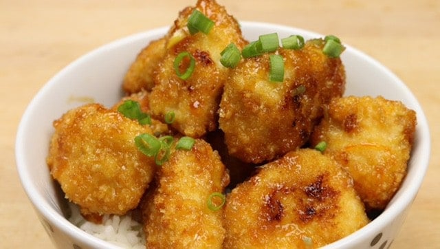 a bowl of homemade orange chicken