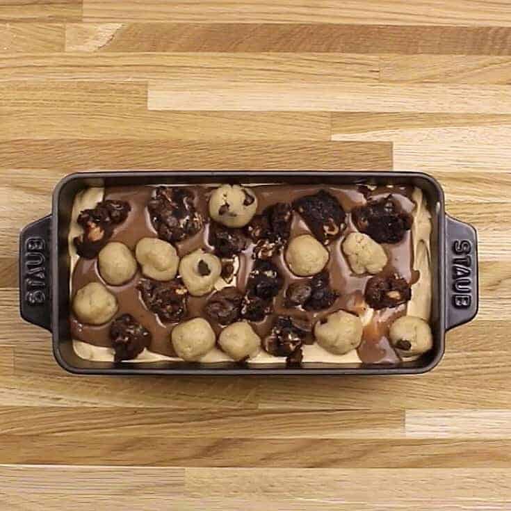Overhead image of copycat tonight dough ice cream in a loaf pan.