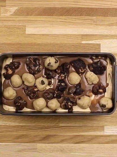 Overhead image of copy cat tonight dough ice cream in a loaf pan