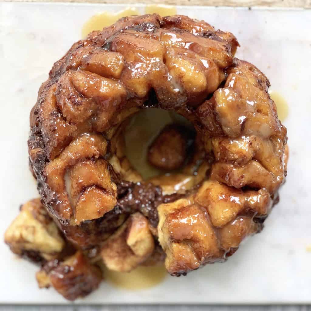 S'mores cinnamon roll monkey bread with two pieces pulled off.