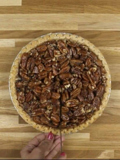 overhead image of a pecan pie.