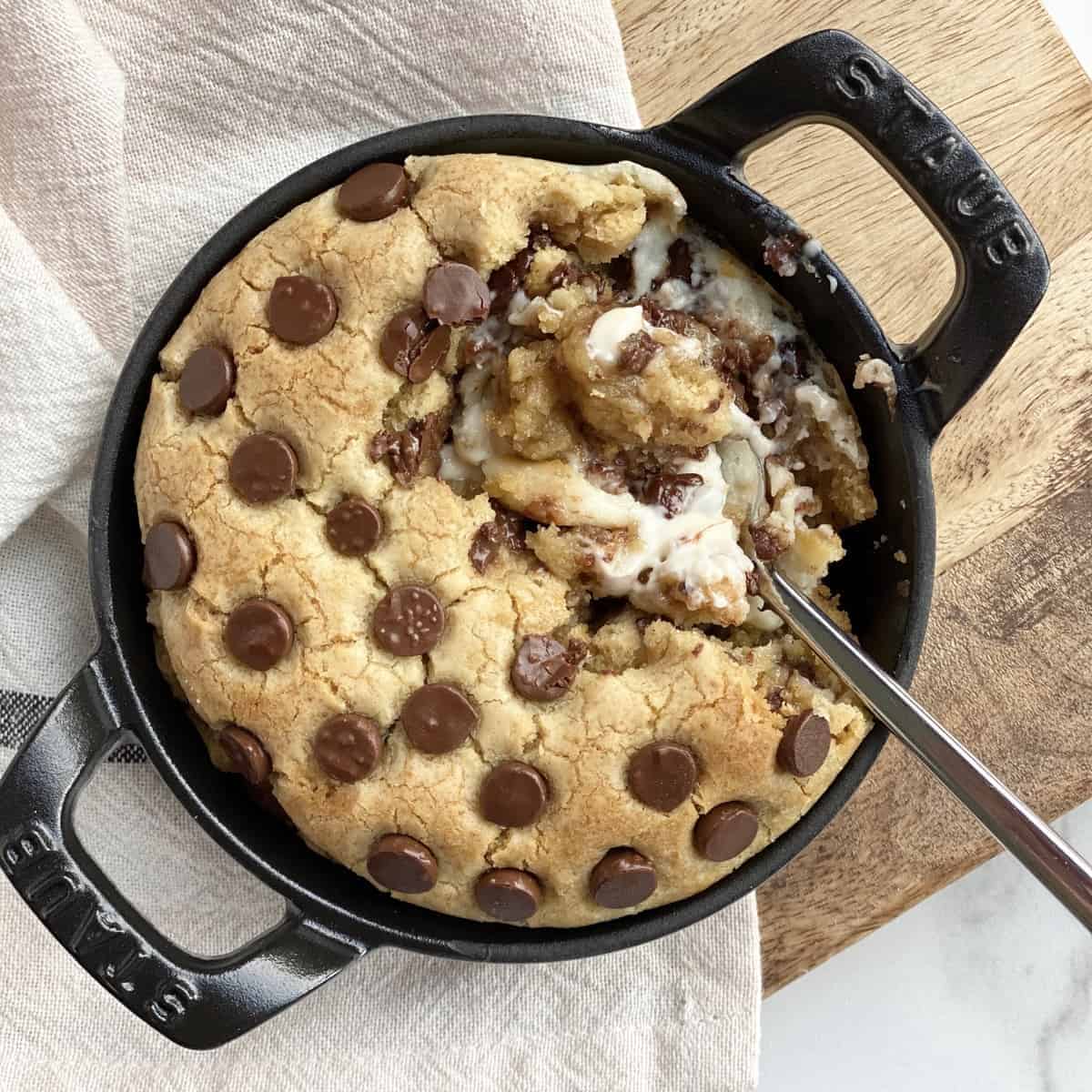 Cheesecake Stuffed Chocolate Chip Cookie Skillet