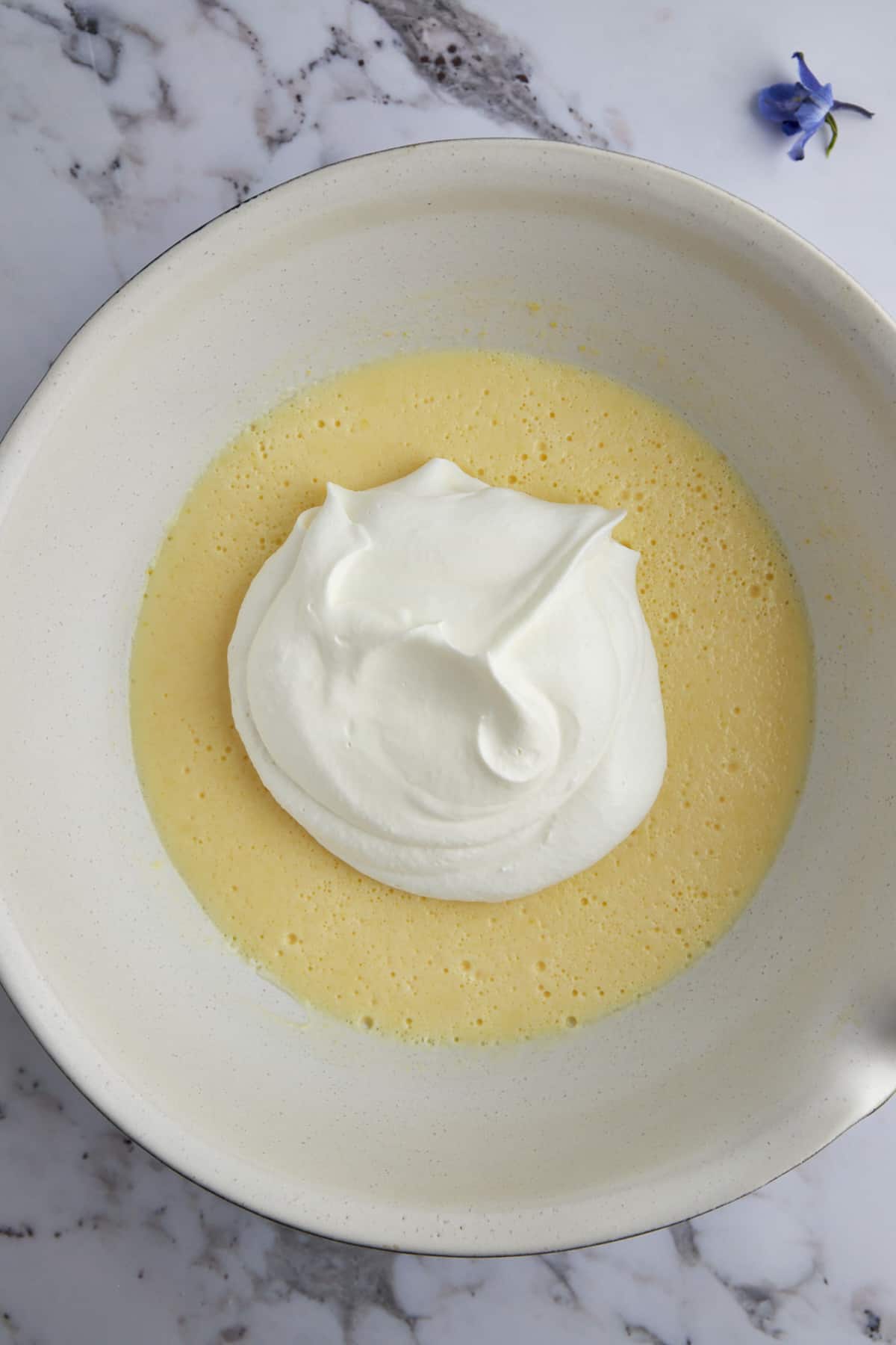 Pudding mix and Cool Whip in a large bowl. 