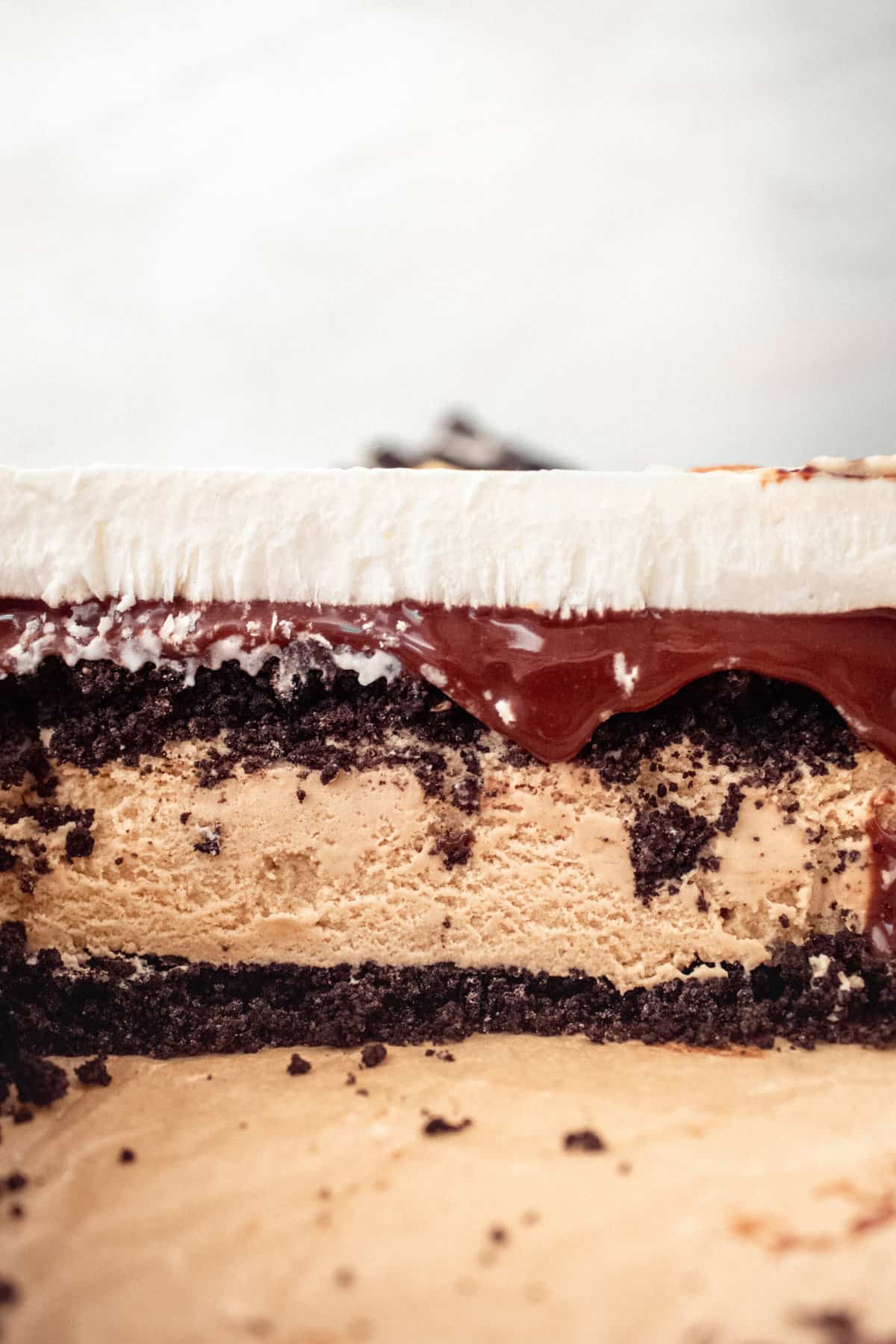 close up image of layers of a slice of Billy Miner ice cream pie