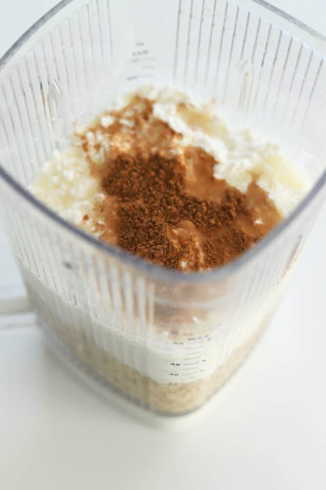 a blender full of cottage cheese protein pancake batter