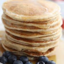 A stack of cottage cheese protein pancakes.