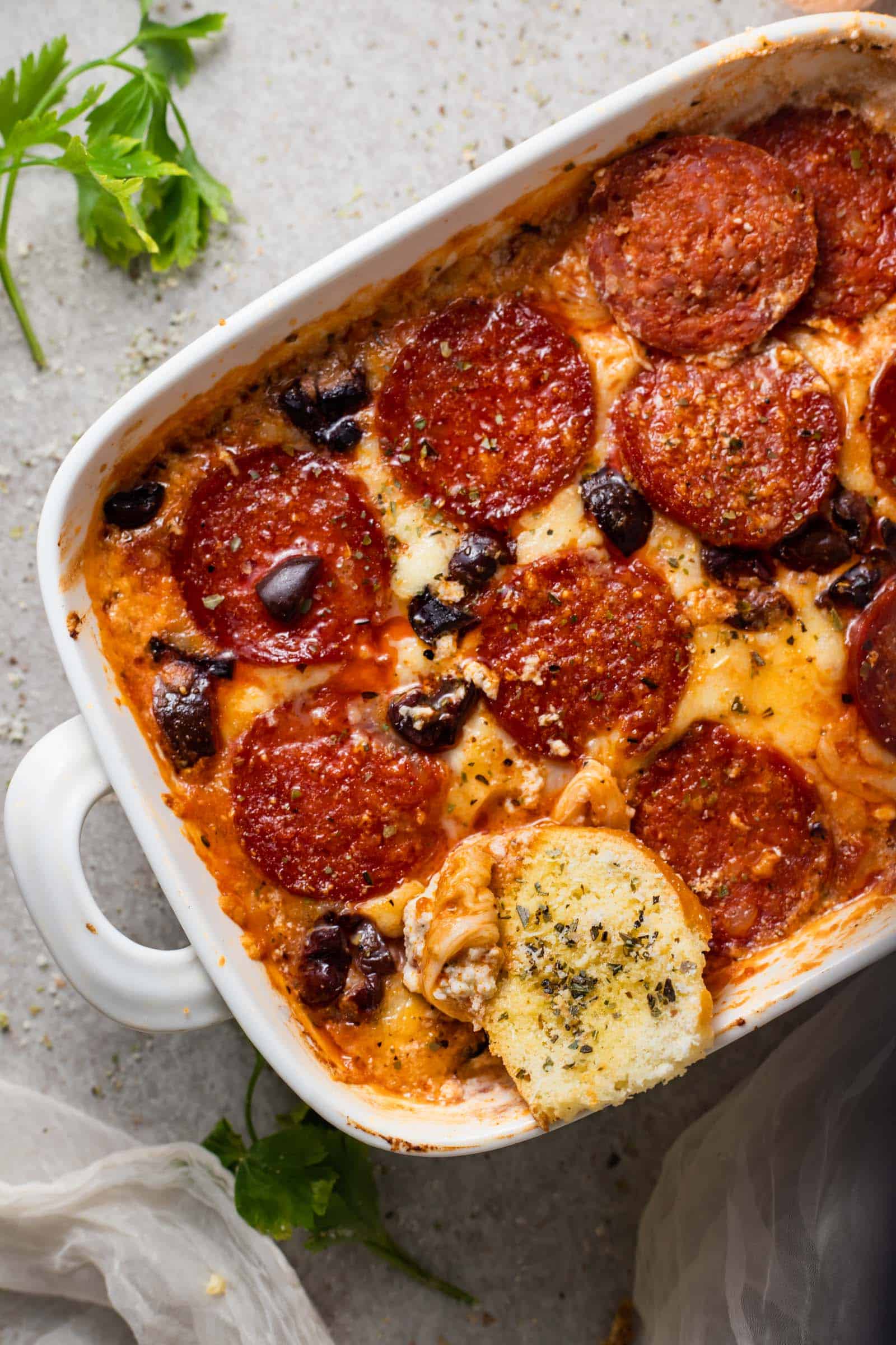 Pizza Dip with Cheese Crostini