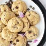 a plate of peanut butter chocolate chunk cookies.