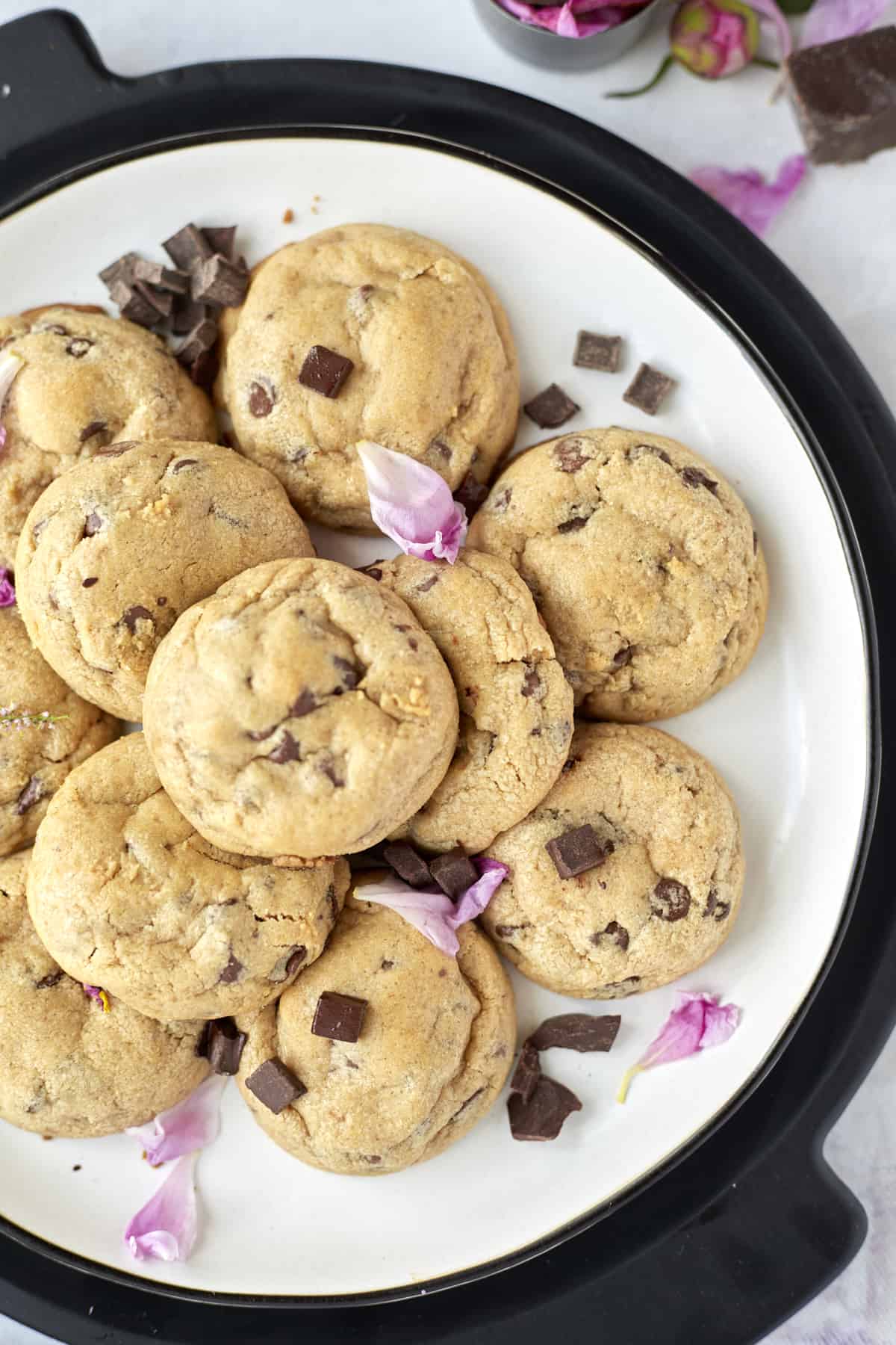 peanut butter chocolate chunk cookies on a plate.