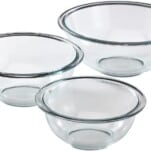 Three clear mixing bowls.