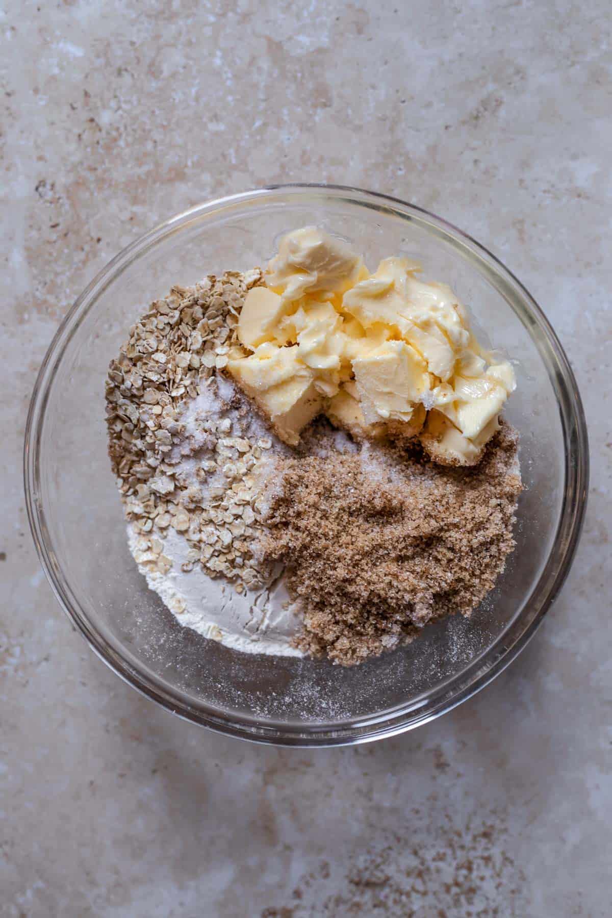 a bowl of ingredients for crisp topping