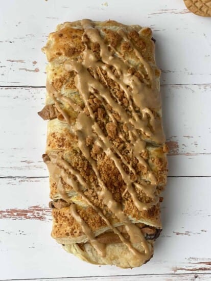Pverhead image of a peanut butter pastry braid.