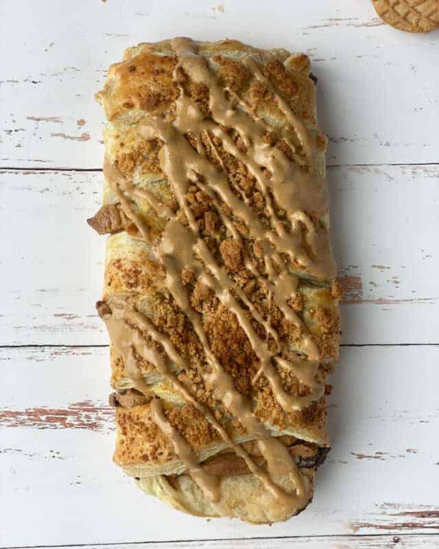 Pverhead image of a peanut butter pastry braid