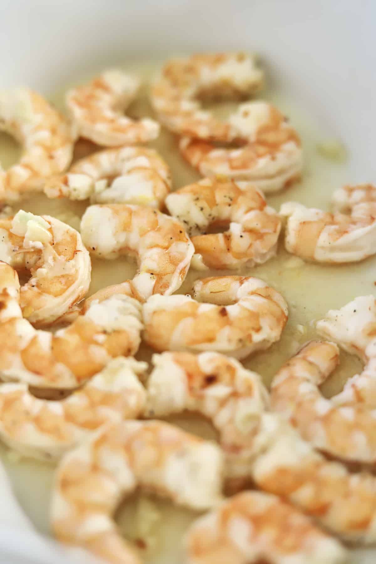 cooked shrimp in a baking dish