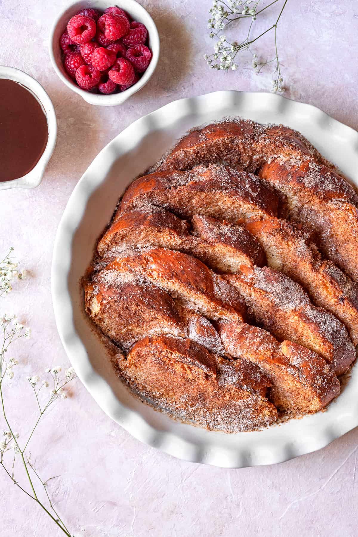 churro french toast in a baking dish