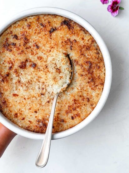 Egyptian baked rice with a spoon on top