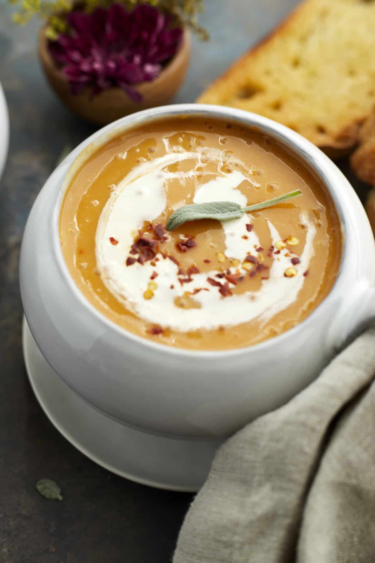 a bowl of easy butternut squash soup.