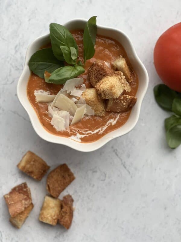 Roasted Tomato Soup and Parmesan Croutons 