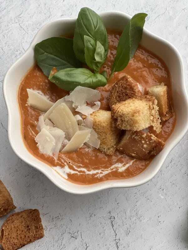 Roasted Tomato Soup and Parmesan Croutons 