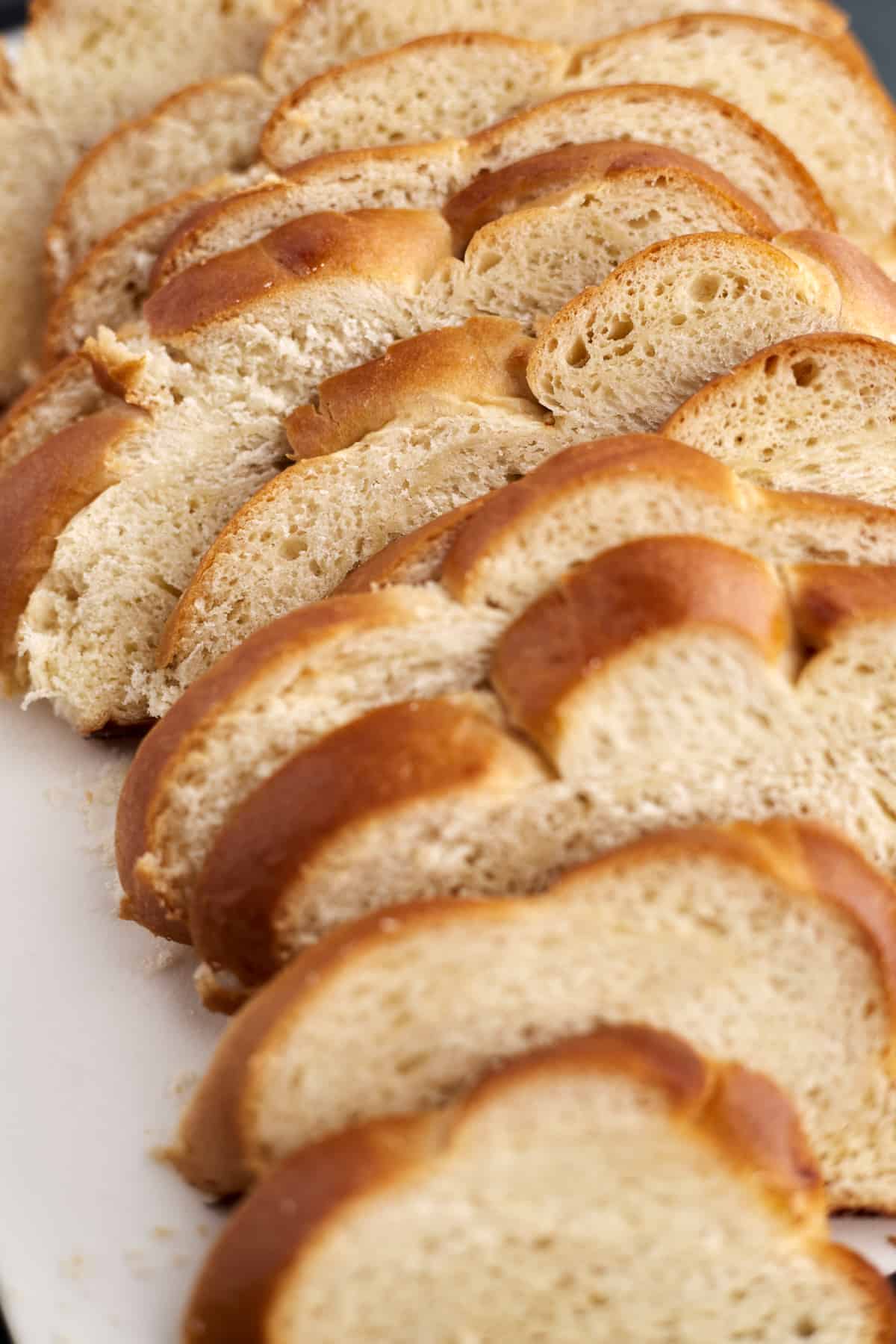 Slices of Challah bread. 