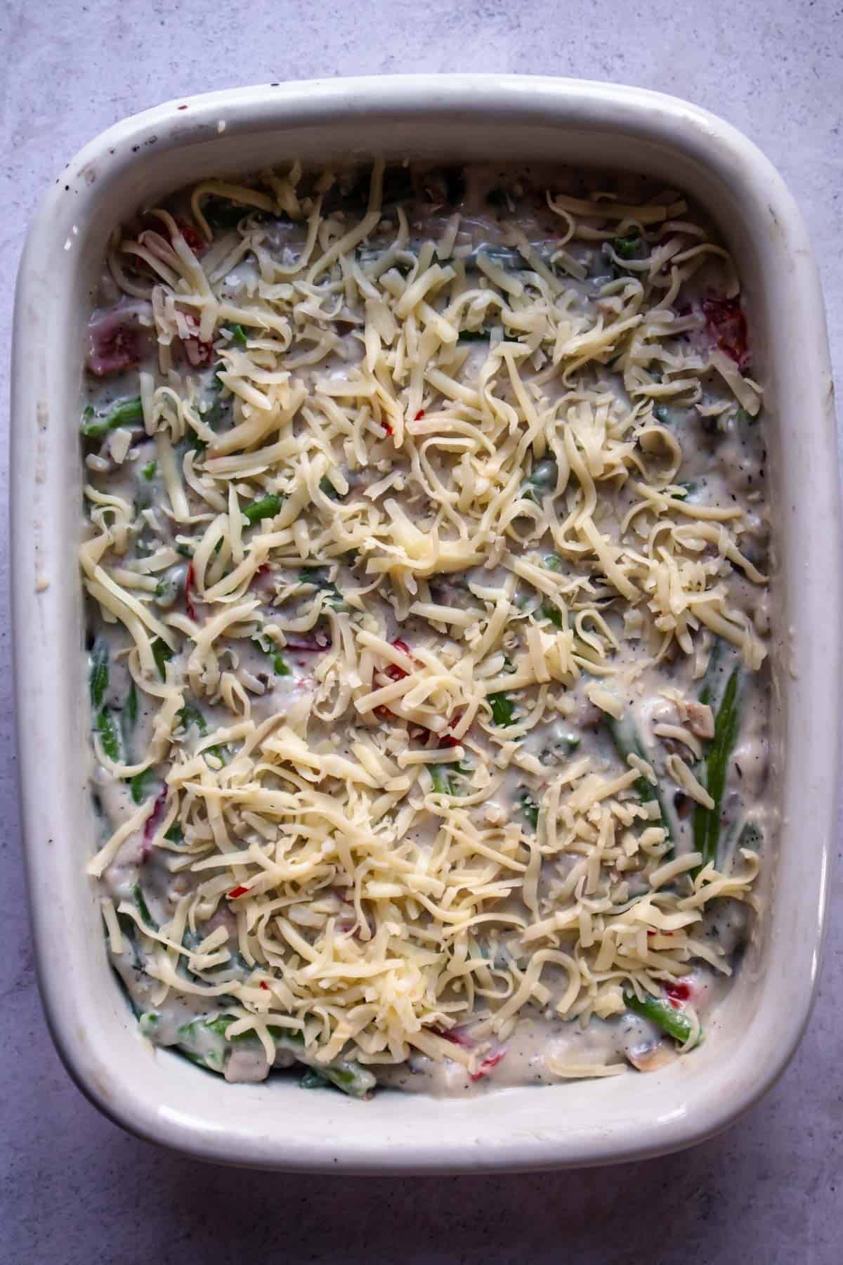 cheese on top of green bean casserole