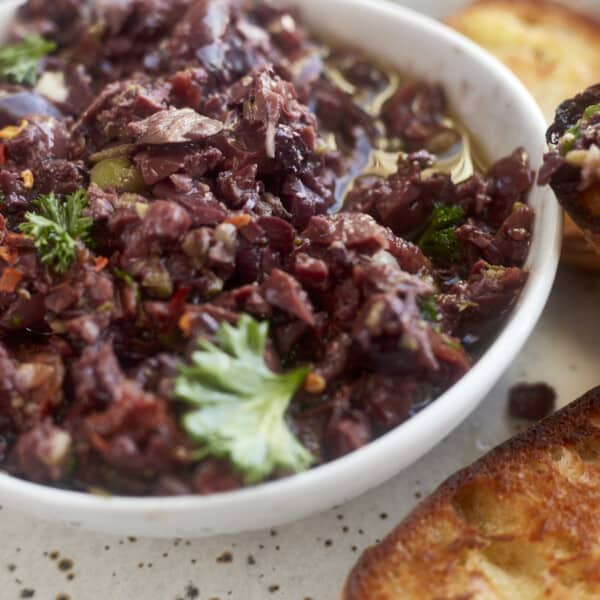 a bowl of easy olive tapenade