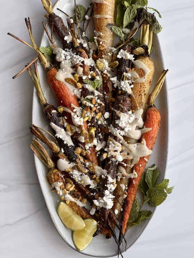 Oven Roasted Whole Carrots with Tahini Dressing
