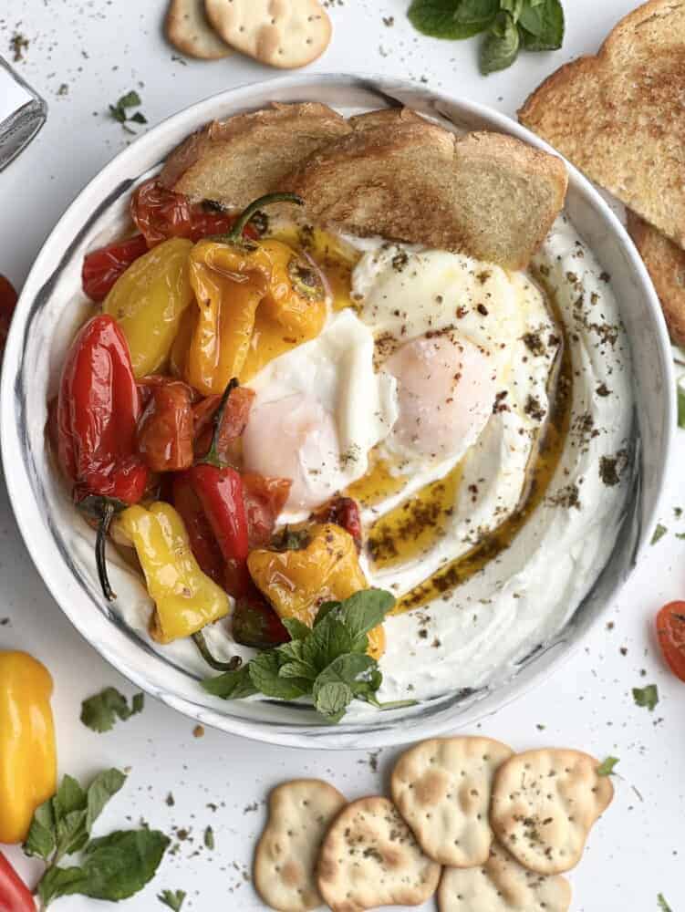Turkish Eggs (çilbir) with Roasted Peppers and Yogurt