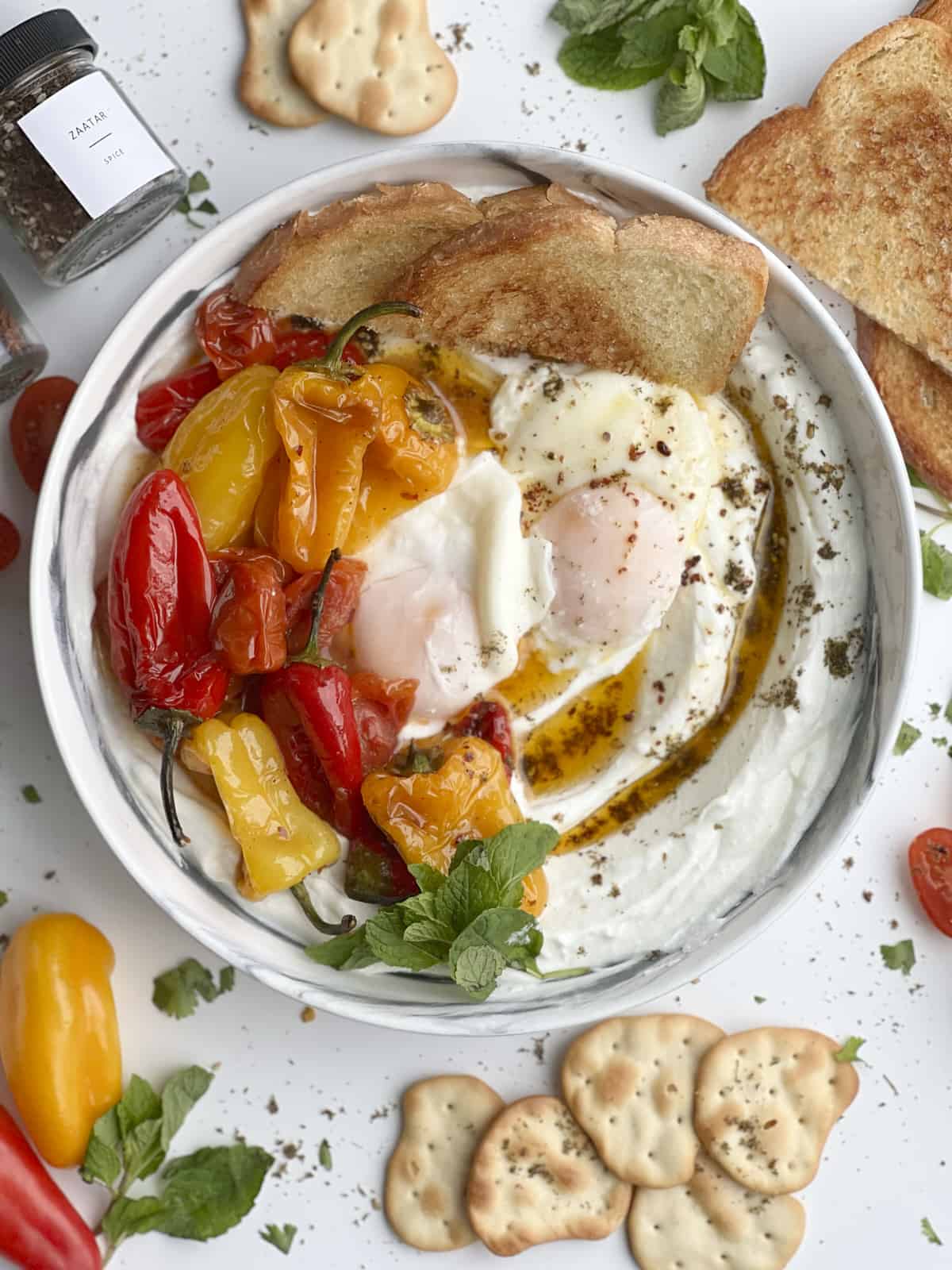 turkish eggs with peppers and toast