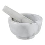 white marble mortar and pestle