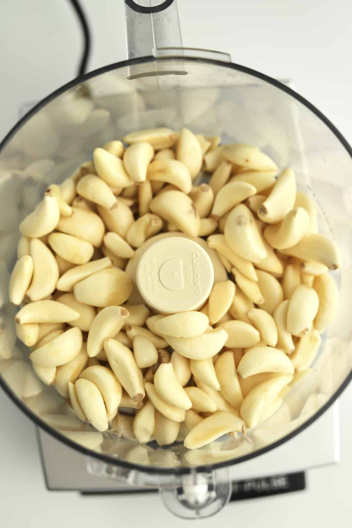 garlic cloves in a food processor