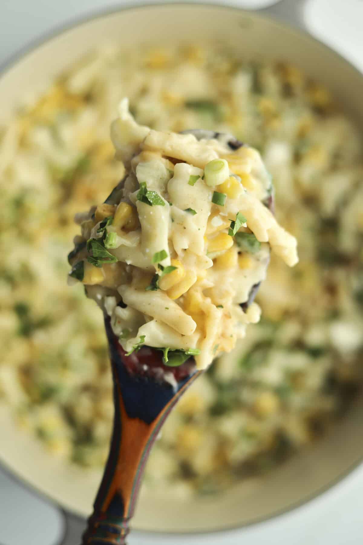 spoonful of elote pasta
