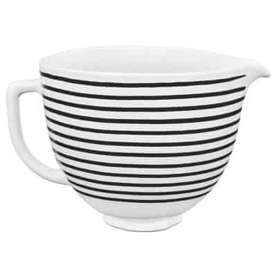 Black and white striped Kitchenaid 5-quart ceramic bowl