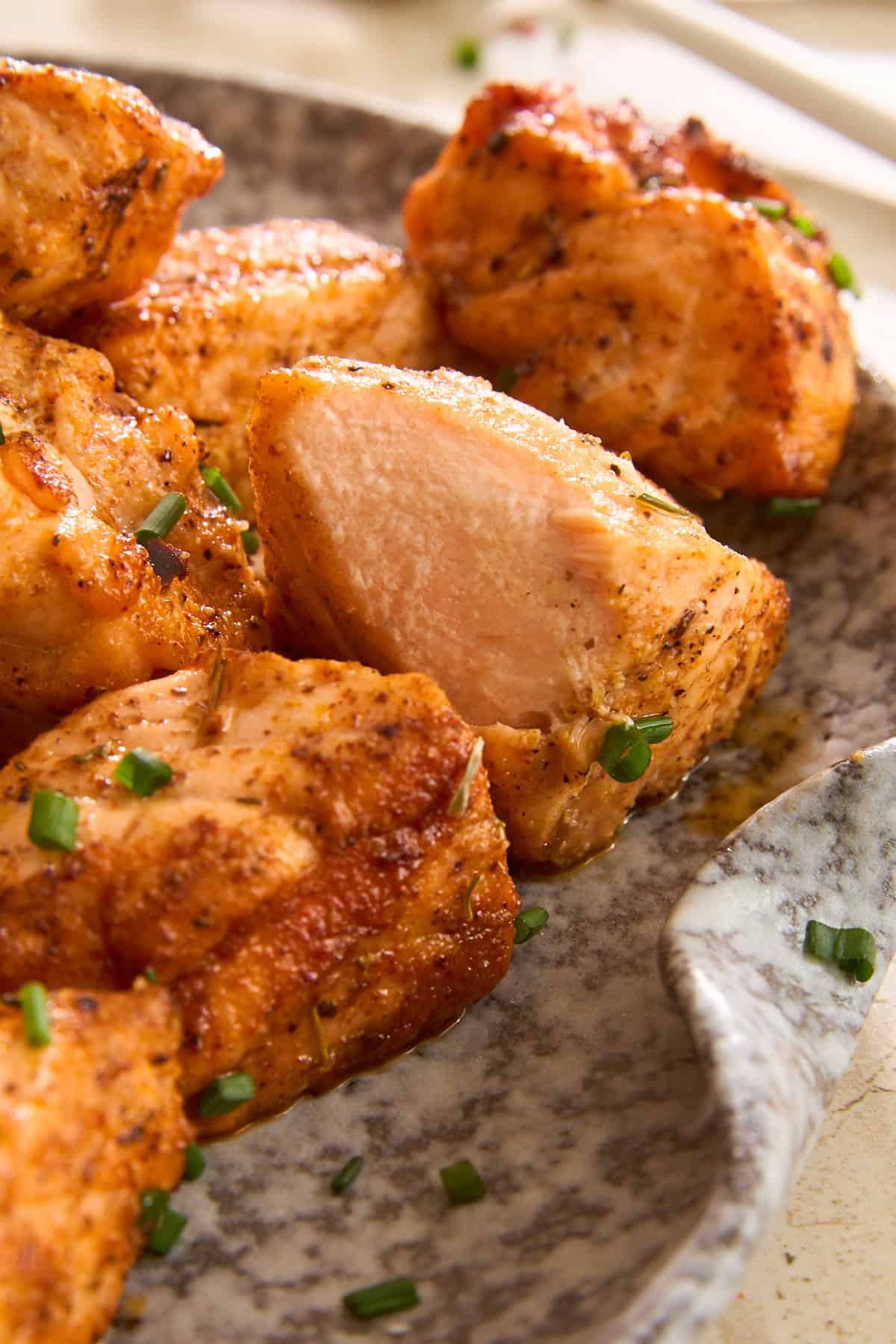 Cooked Air Fryer Salmon Bites.
