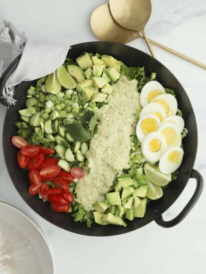 overhead cobb salad with green goddess dressing