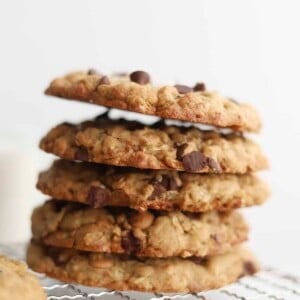 a stack of copycat crumbl mom's cookies