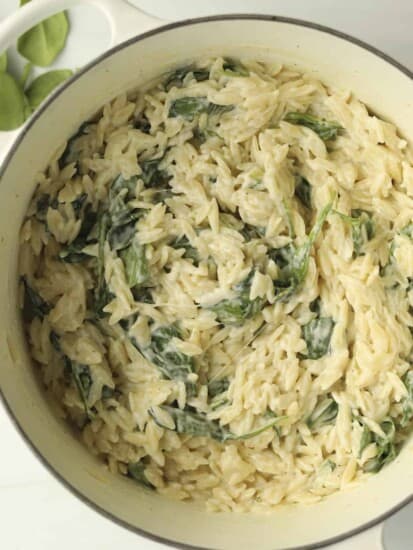 pot of creamy orzo pasta