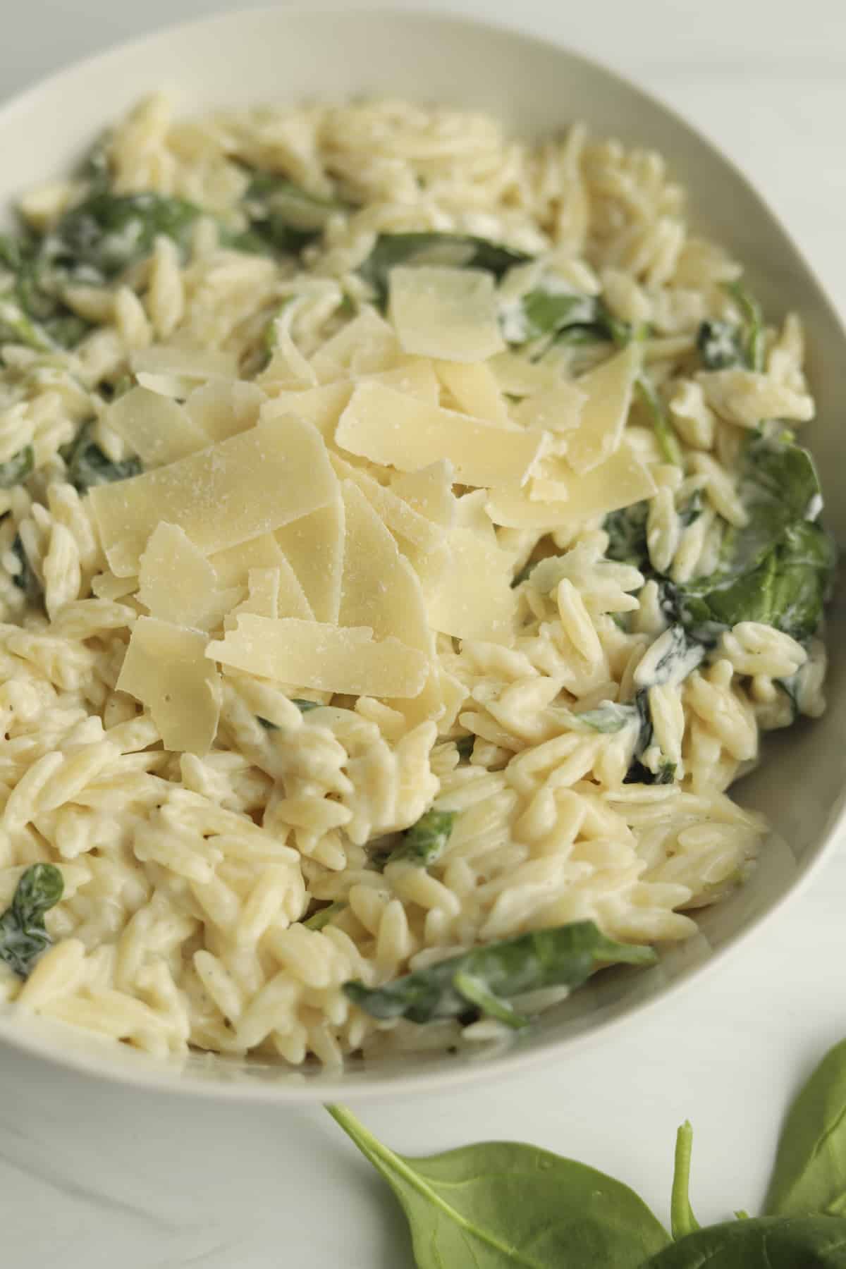 plate of spinach orzo pasta