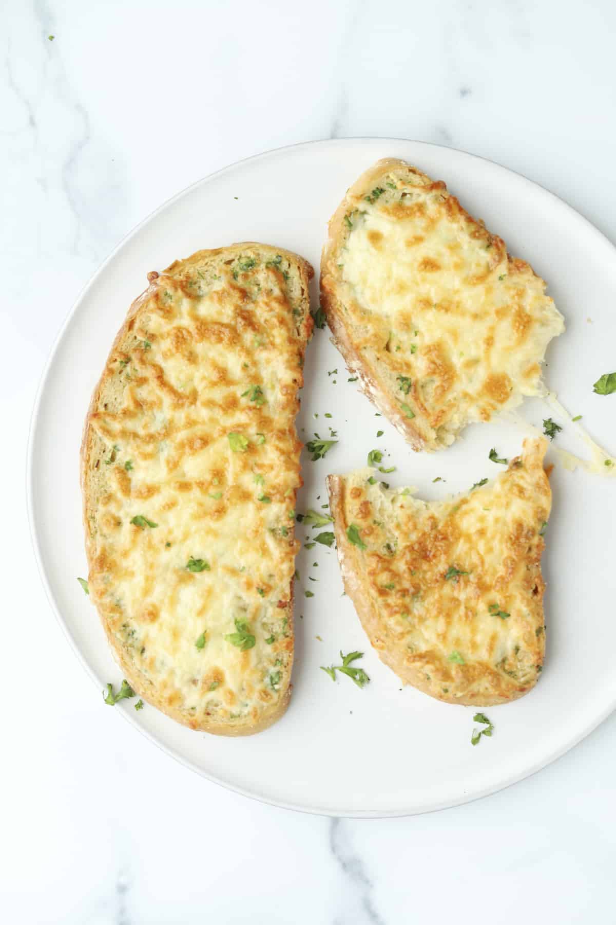 overhead of 2 cheese garlic toast