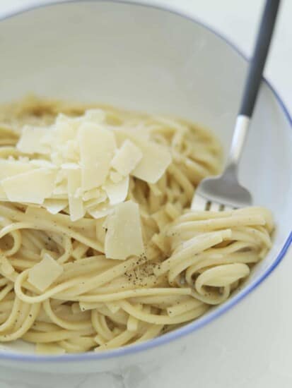 bowl of pasta with parmesan cheese