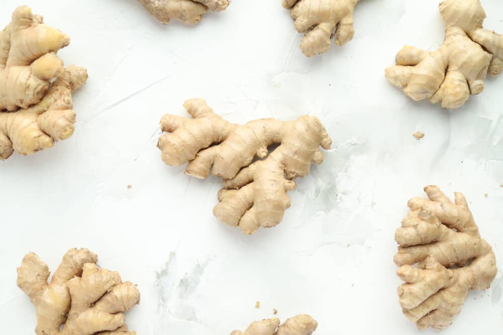 ginger root on a table.