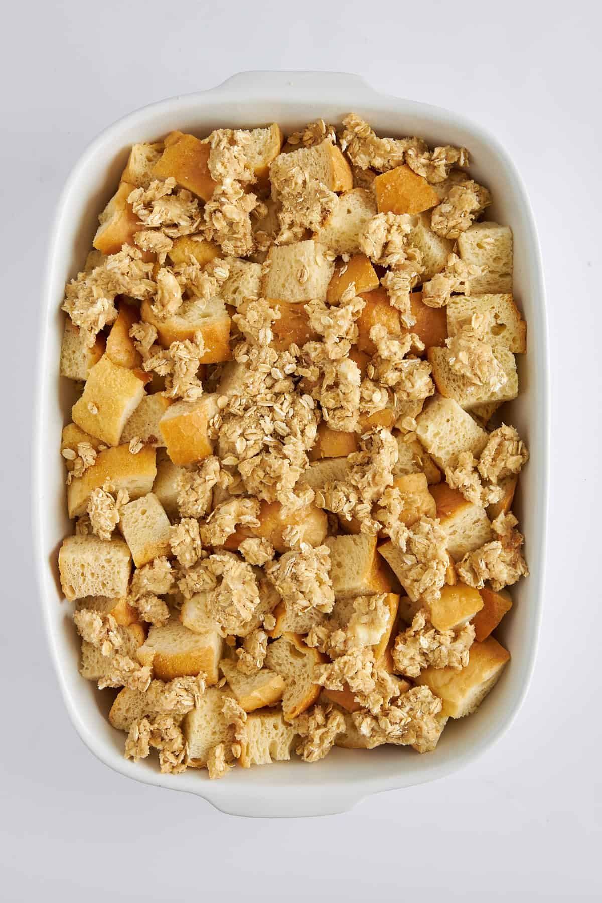 An unbaked cream cheese french toast casserole.
