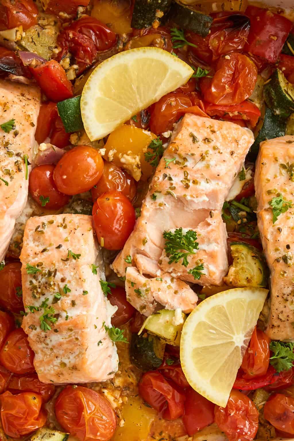 Sheet Pan Baked Feta Salmon and Veggies