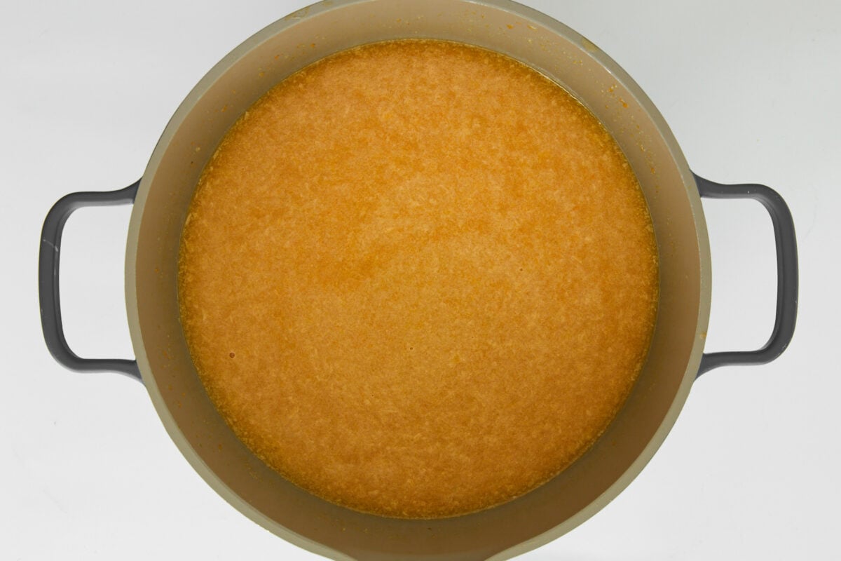 A pot of broth simmering.