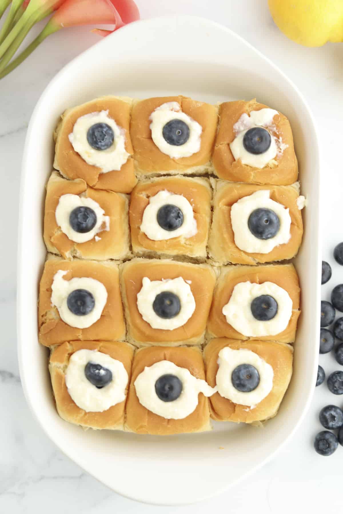 Hawaiian rolls stuffed with lemon blueberry ricotta mixture