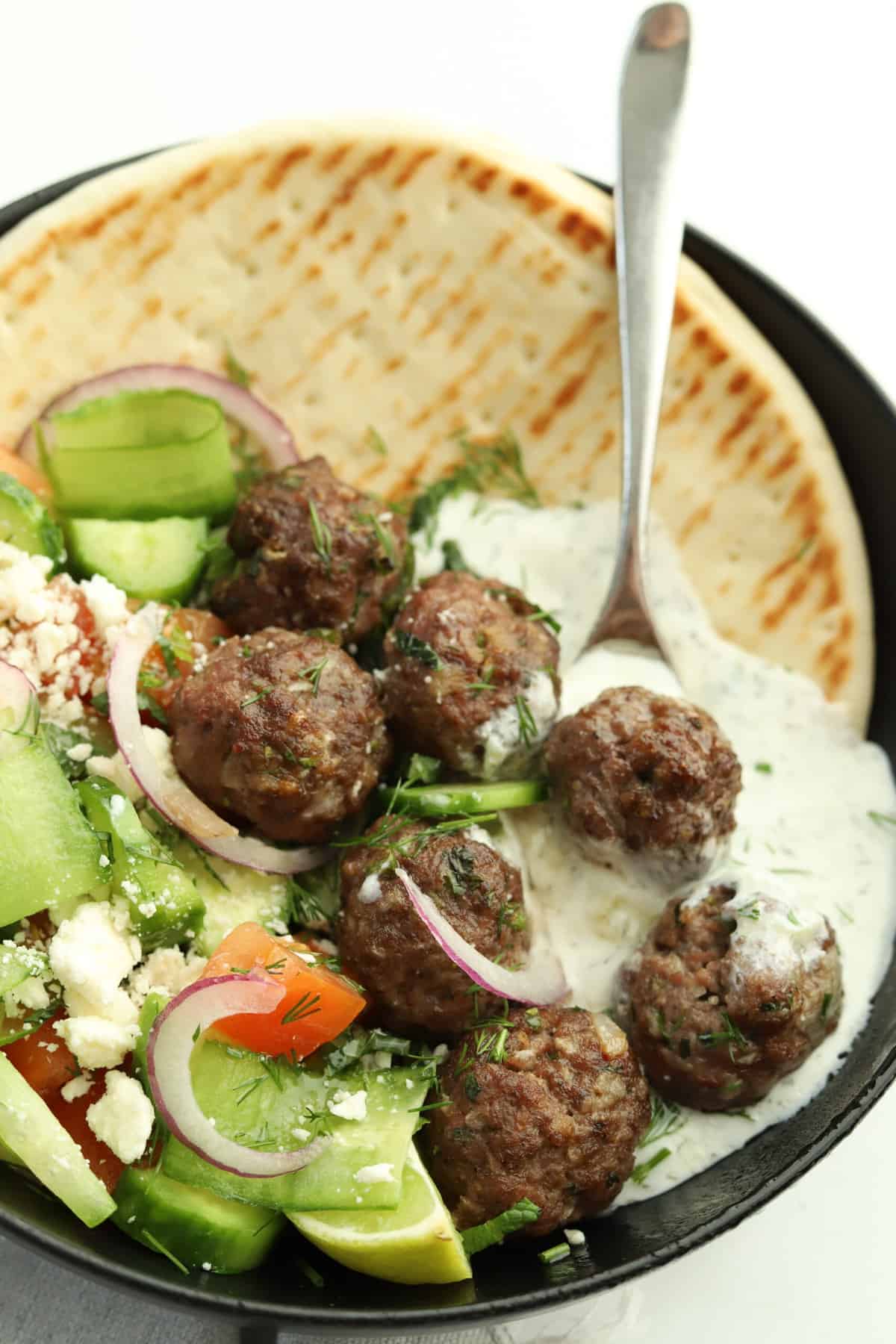 kofta with tahini and salad