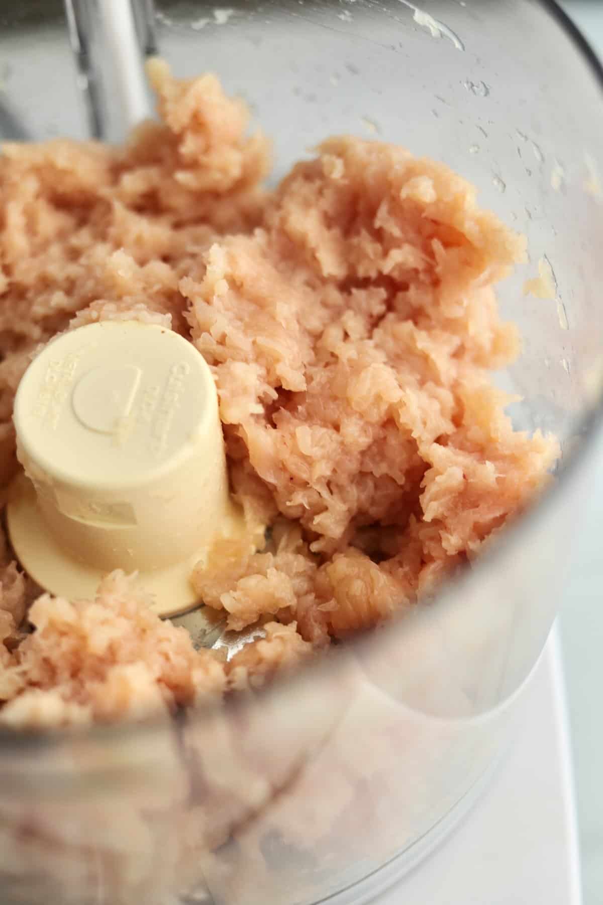 ground raw chicken breast in a food processor.