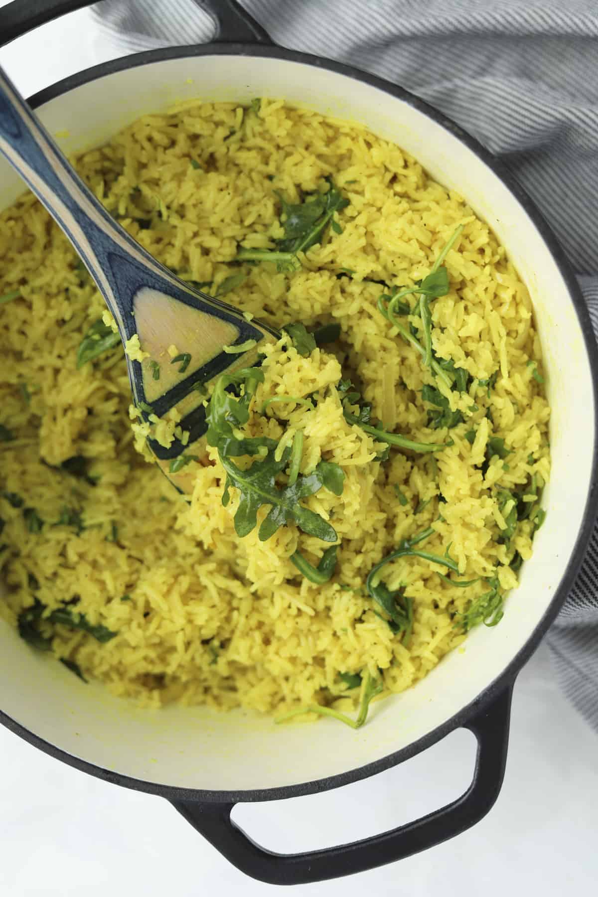 a pot of coconut turmeric rice