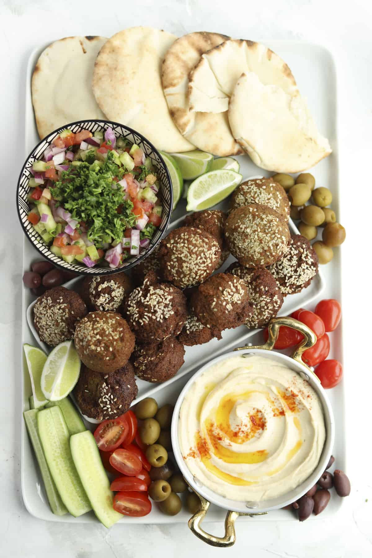 tray of falafel with fixings