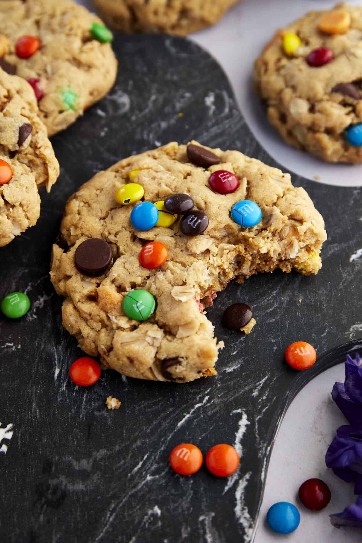 a monster cookie with a bite taken out